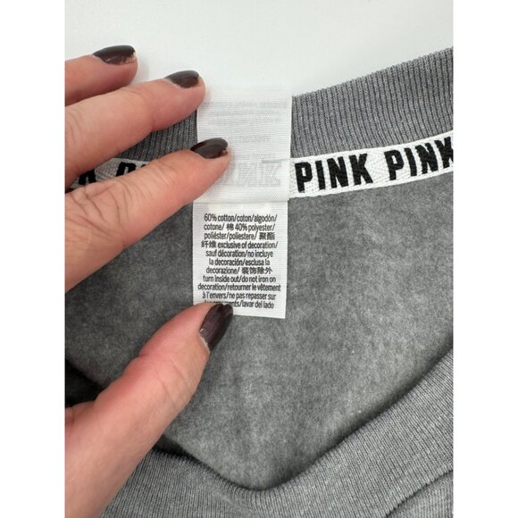 Victorias Secret Pink Grey Crewneck Sweatshirt With Dog Logo & Shoulder Stripe D - Picture 8 of 9